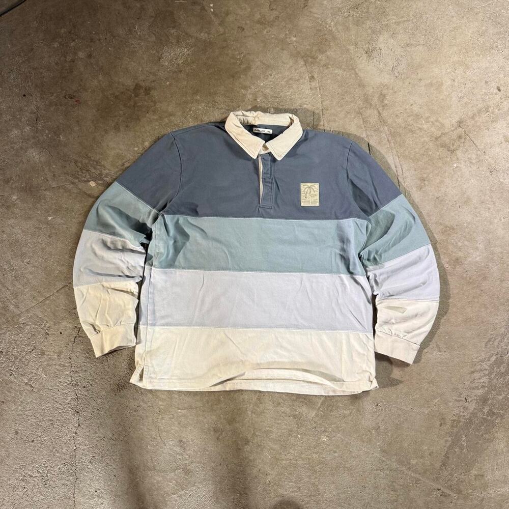 Marine Layer Sueded Rugby Polo Longsleeve Blue Striped Color Block